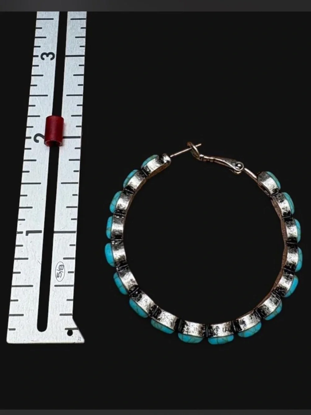 Southwestern style turquoise and silver-tone studded hoops, 2” diameter - Picture 2 of 3